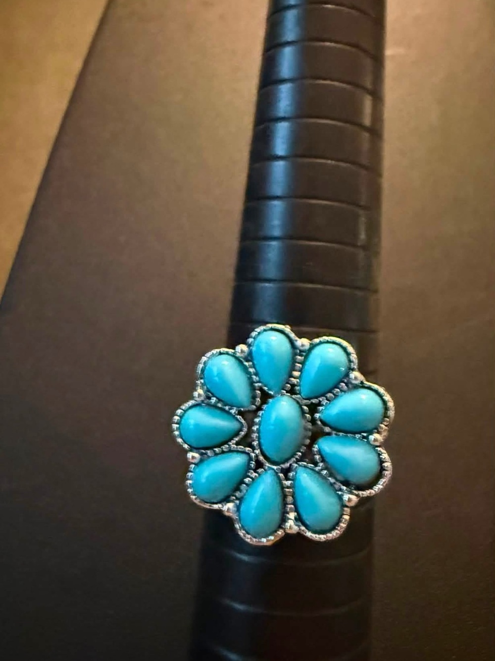 Turquoise Teardrop Floral Cluster Ring - Blue